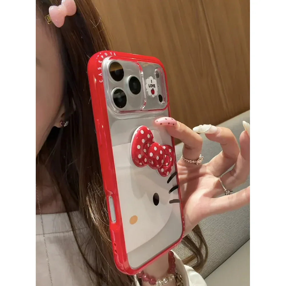 Ameigas Bow-Tie Purr Case - Polka Dot Red Ribbon Cat Acrylic Cover - Ameigas