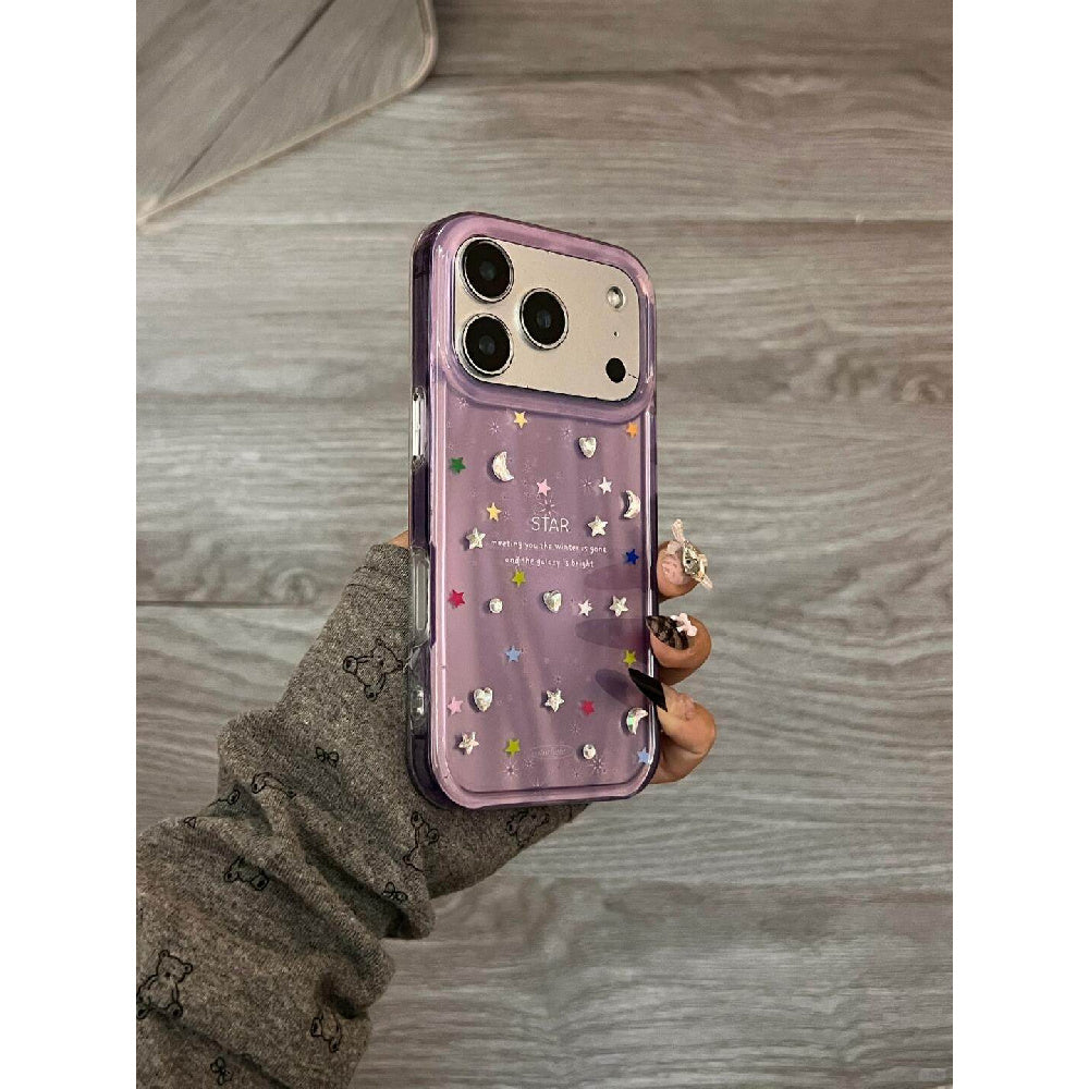 Ameigas Violet Hologram Case - Korean-Style Purple with Holographic Glitter Stars & Double-Layer Protection