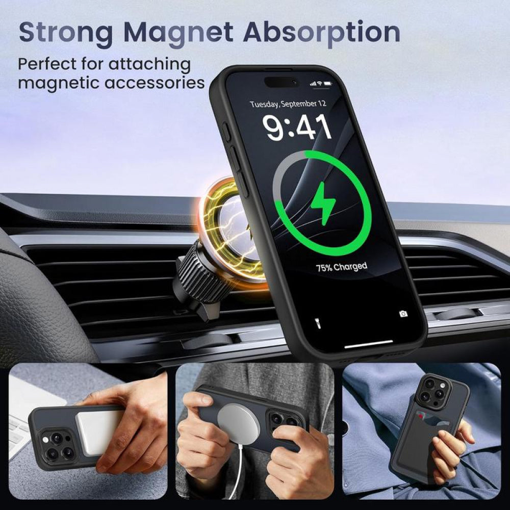 Ameigas Shockproof MagSafe Phone Case with Camera Stand & Lens Protection