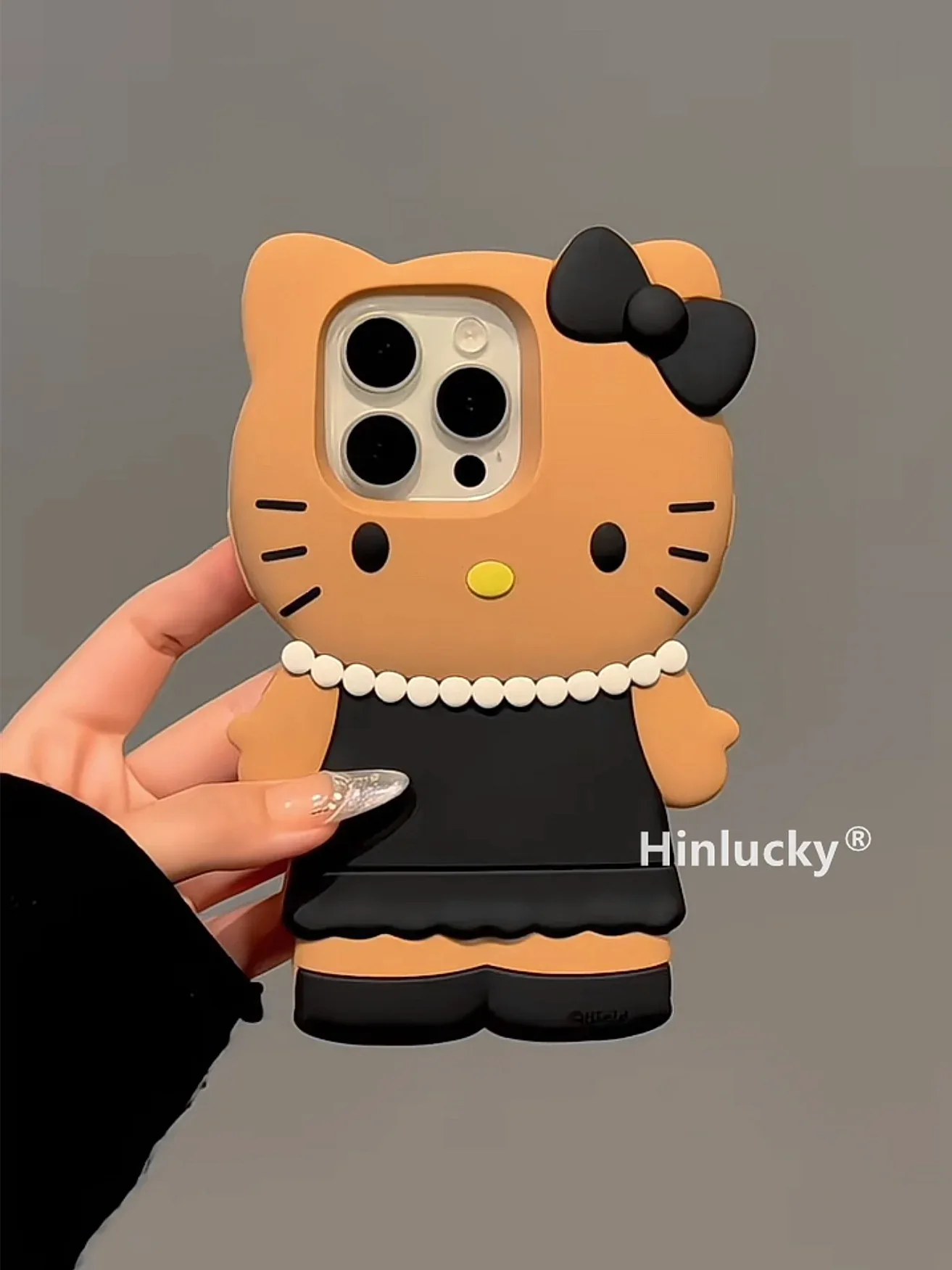 Ameigas Couture Kitty Case - Black Dress & Leather Cat Silicone Cover - Ameigas