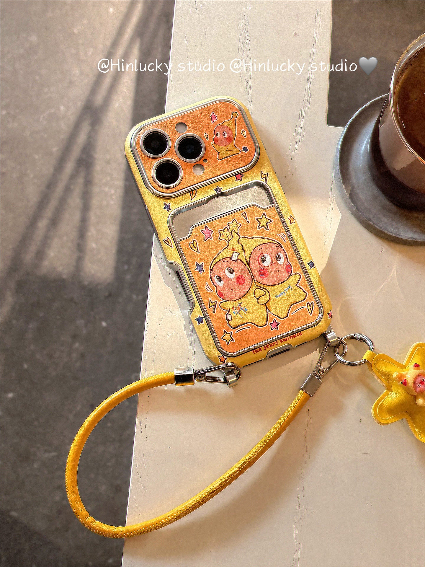 Ameigas Starry Window Case - Soft Cartoon Boy on Leather with ID Slot & Strap
