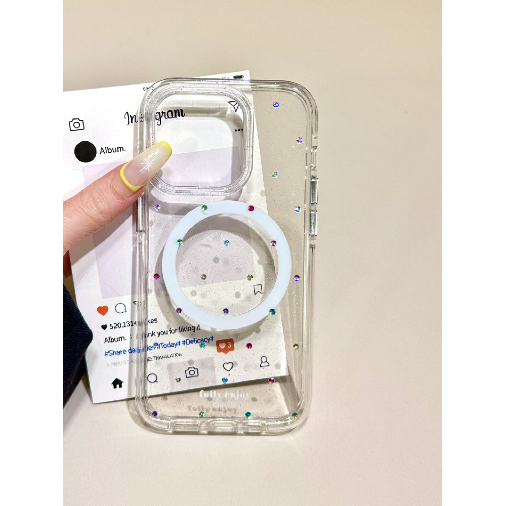 Ameigas Sparkling Heart Gem Magnetic Stand Phone Case