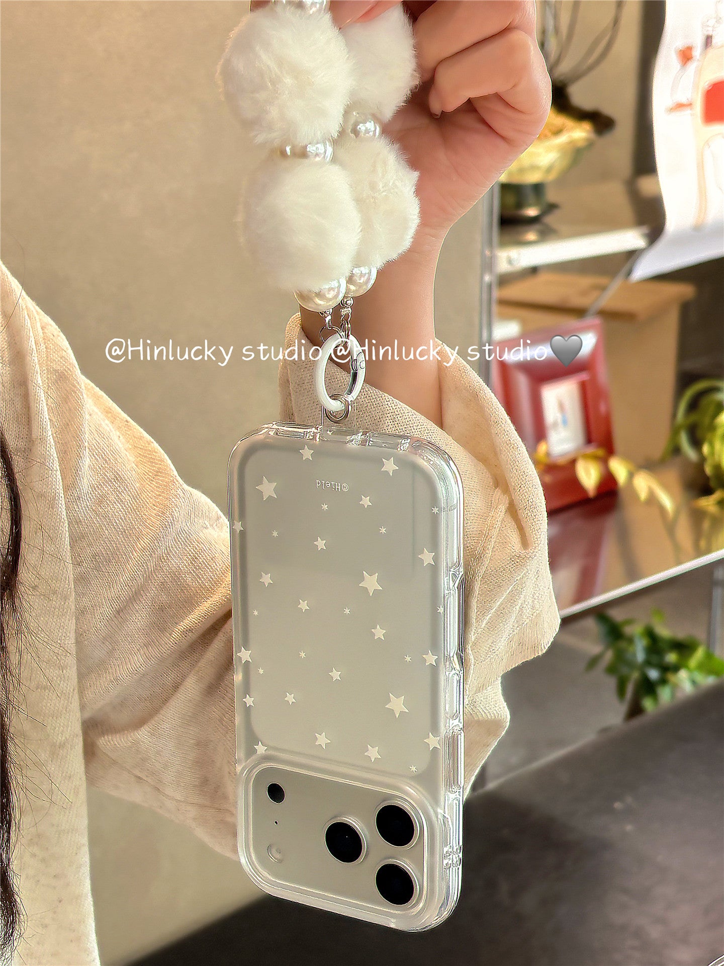 Ameigas Starry Frost Case - IMD Matte MagSafe Cover with Detachable Pompom Strap