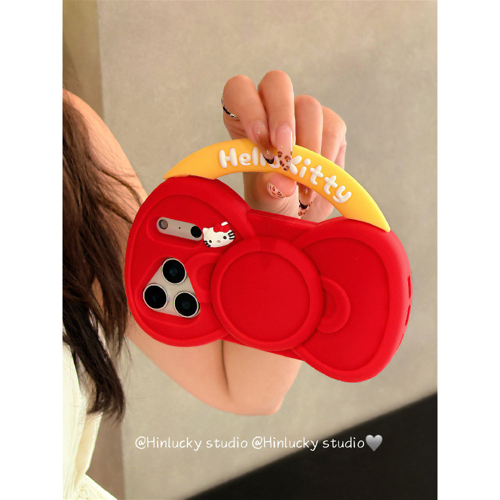 Ameigas Bow-Tied Whiskers Case - Red Ribbon Kitty Silicone Cover for iPhone