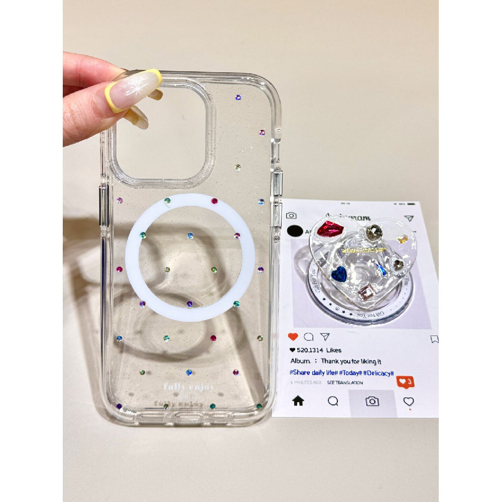 Ameigas Sparkling Heart Gem Magnetic Stand Phone Case