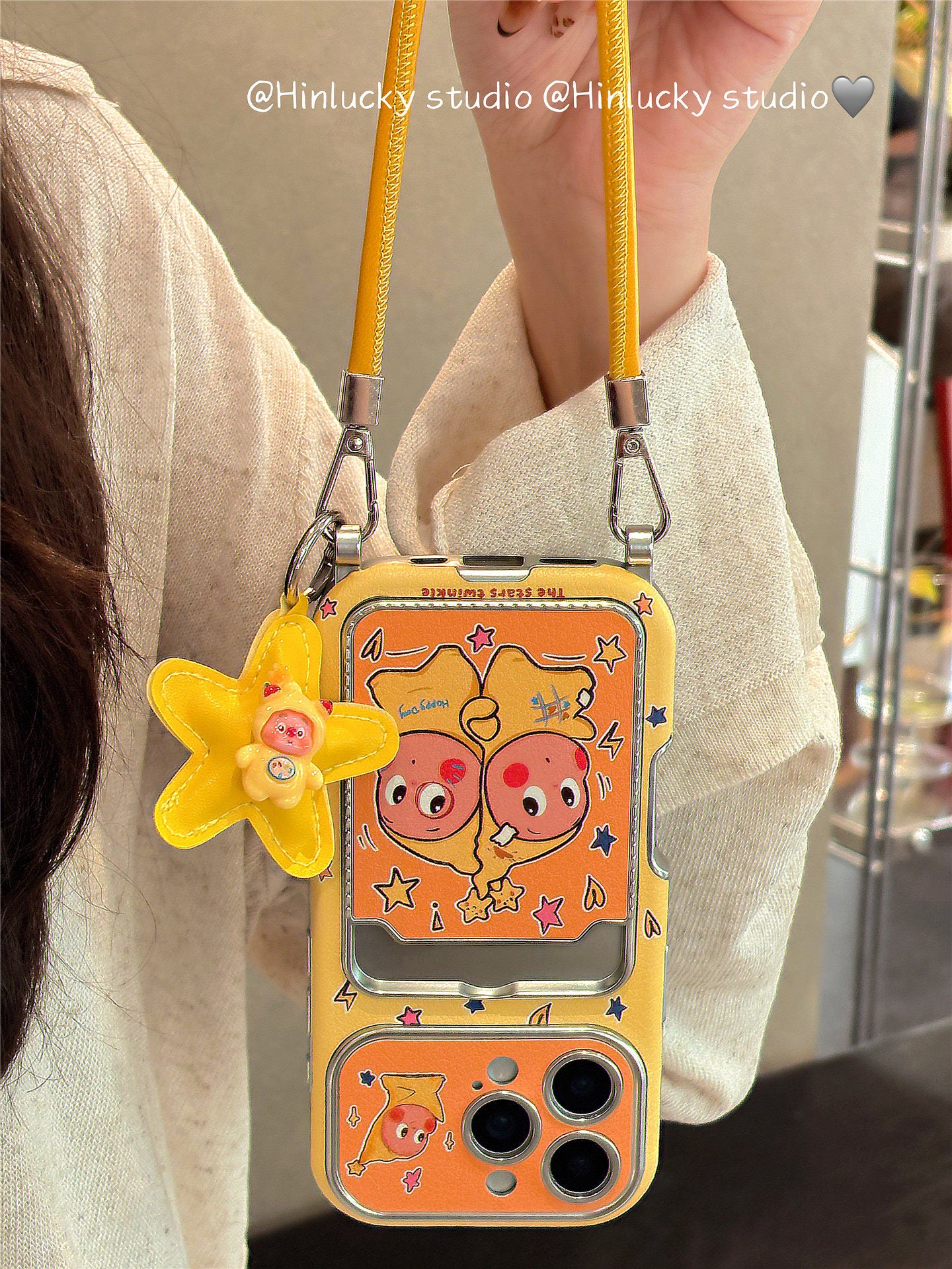 Ameigas Starry Window Case - Soft Cartoon Boy on Leather with ID Slot & Strap