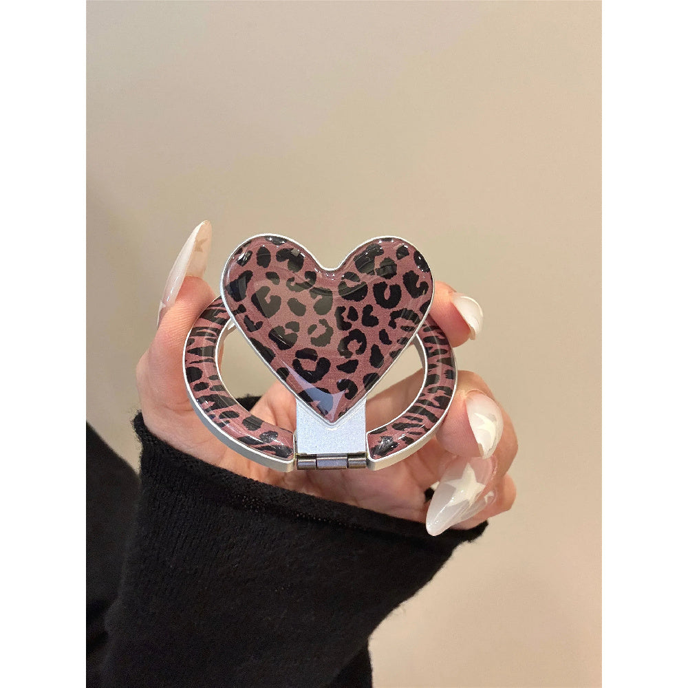 Ameigas Iced Mocha Leopard Case - Heart Print Folding MagSafe Stand & Dual Guard Cover