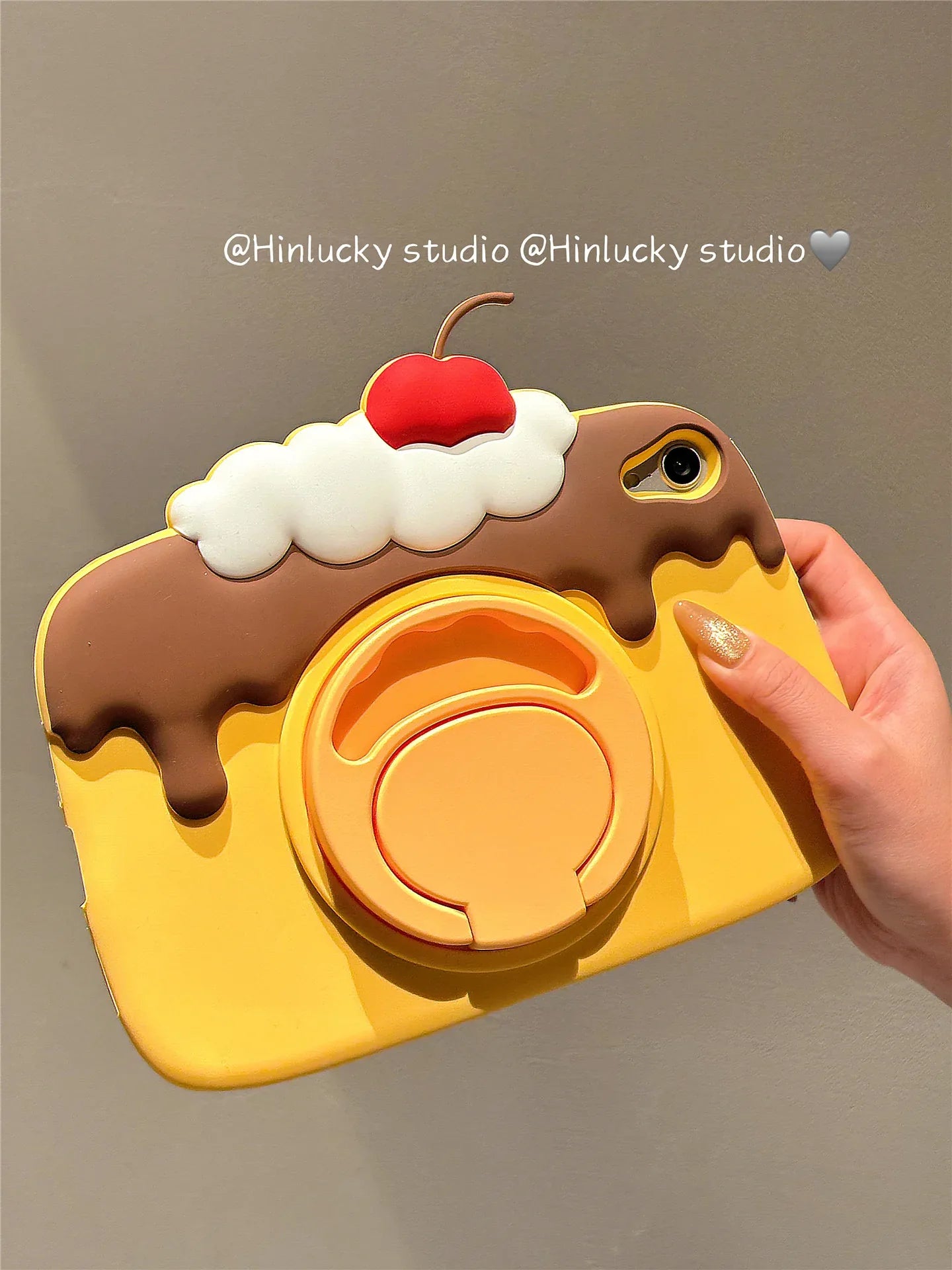 Ameigas Cherry Pudding Rotating Stand Case - Korean Style 360° Swivel Cover for iPad - Ameigas