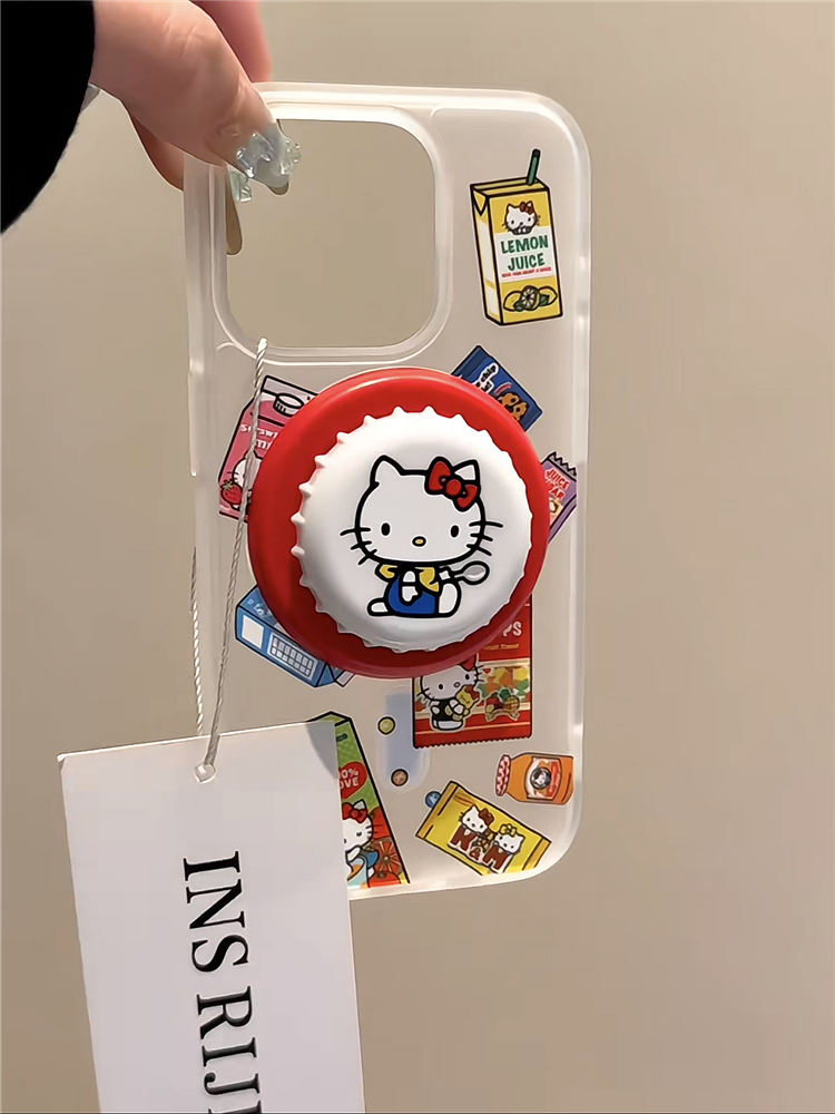 Ameigas Snack Lid Kitty Stand Case - Cute Cat & Bottle Cap MagSafe Cover for iPhone