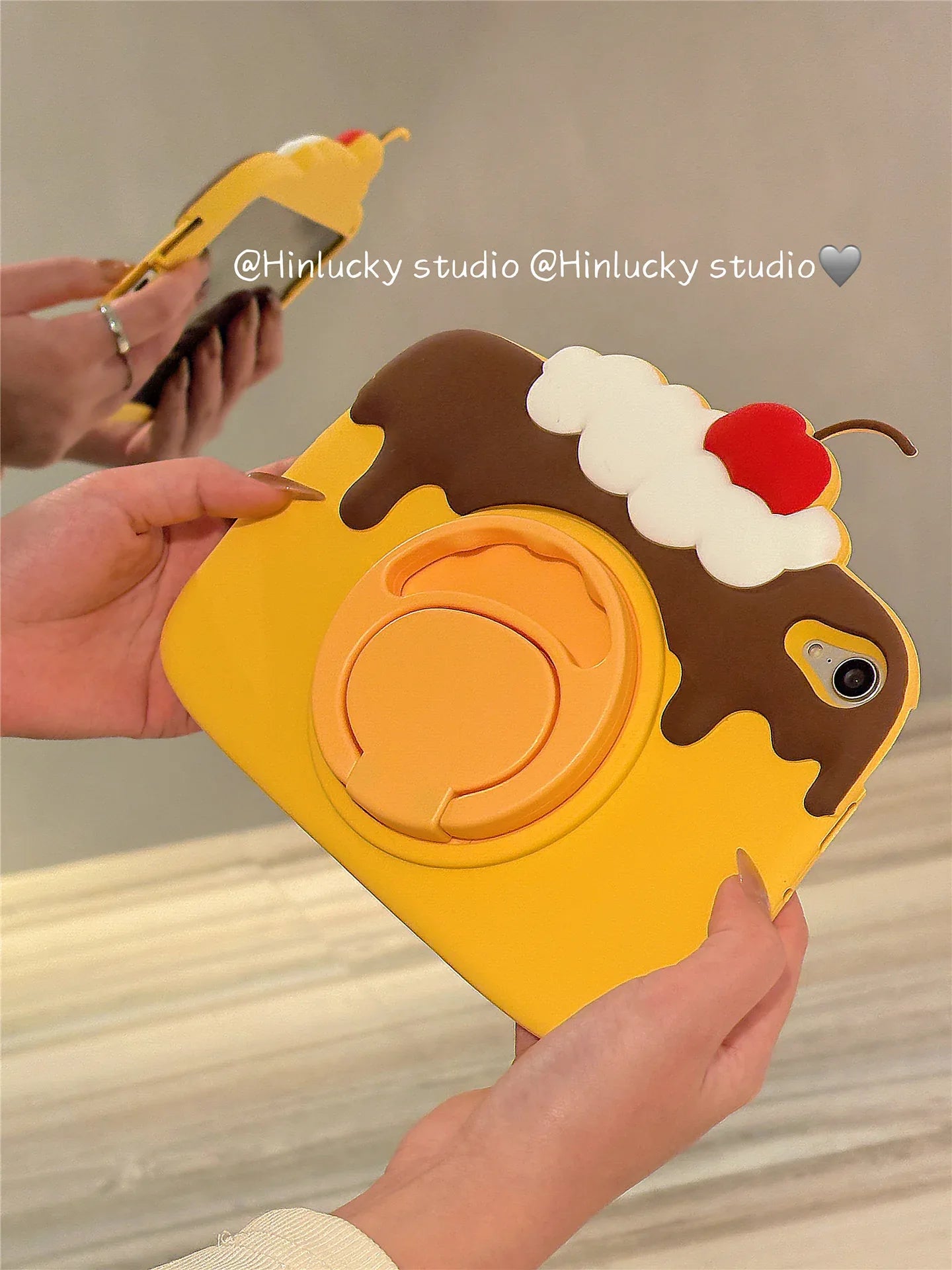 Ameigas Cherry Pudding Rotating Stand Case - Korean Style 360° Swivel Cover for iPad - Ameigas