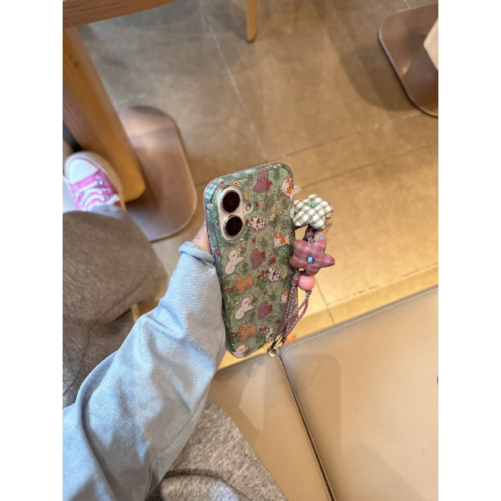 Ameigas Glitter Garden Case - Sparkling Floral & Animal Design with Anti-Yellowing Guard & Detachable Wrist Lanyard