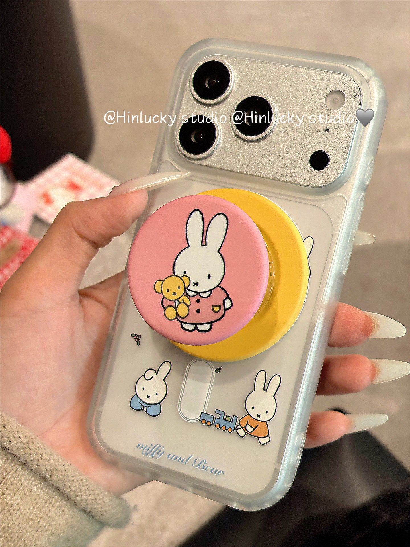 Ameigas Frosted Bunny Case - Miffy-Inspired MagSafe Cover with Pull-Ring Stand