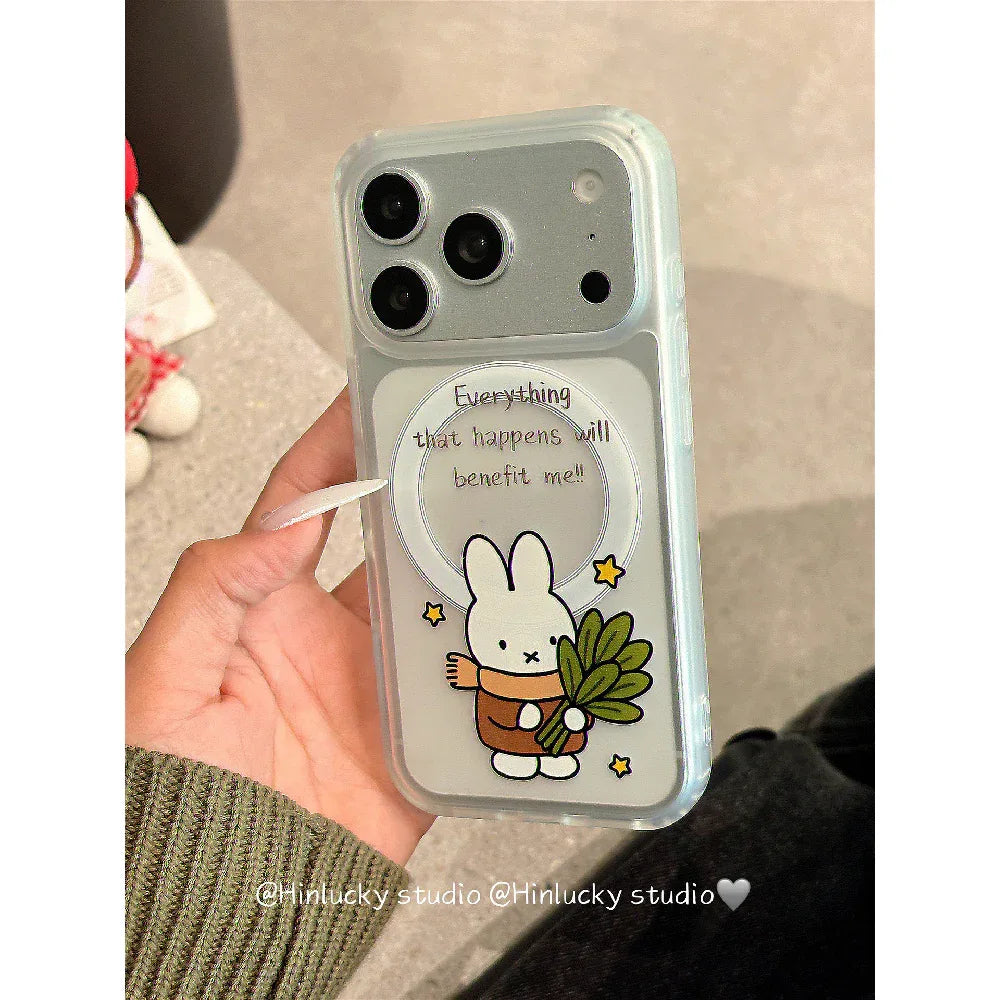 Ameigas Cute Cartoon Yuzu Leaf Bunny Magnetic Stand Phone Case - Ameigas