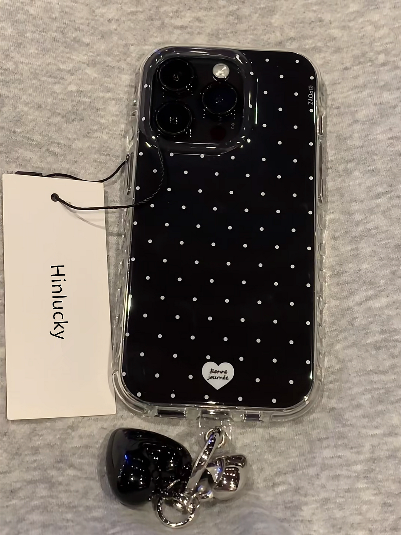 Ameigas Polka Heart Pendant Case - Black White Dot Detachable Charm MagSafe Cover