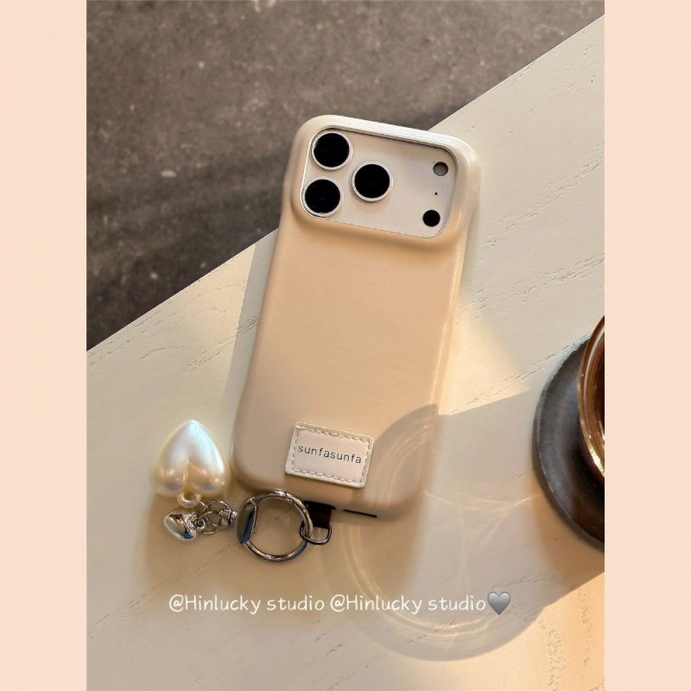 Ameigas Solid Color Leather Heart Charm Protective Phone Case