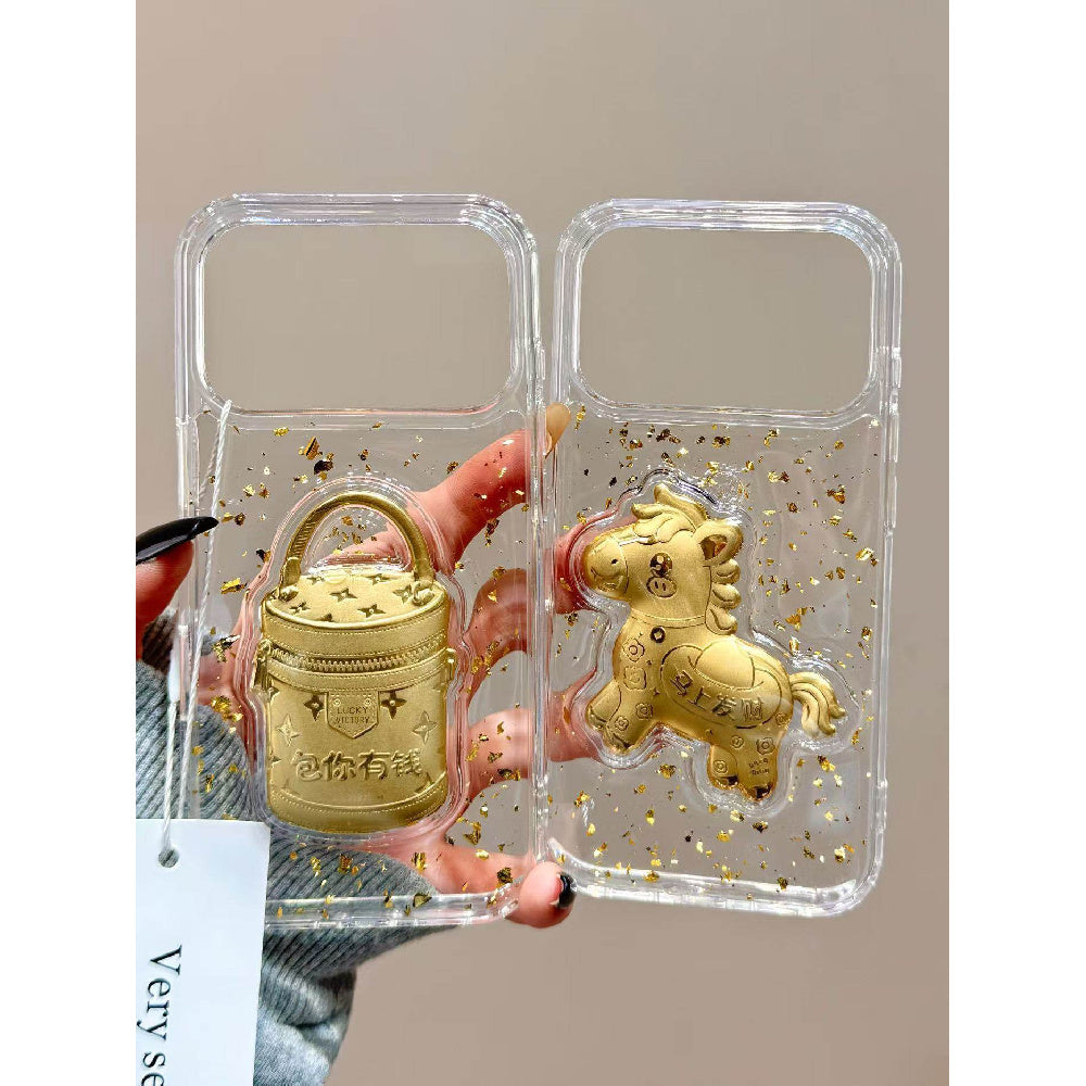 Ameigas Gold Leaf Resin Case - "Instant Prosperity & Wealth" Design with Floating Gold Flakes