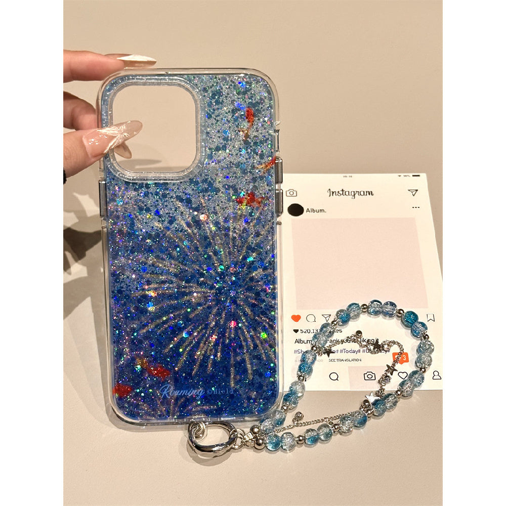 Ameigas Translucent Blue Glitter Firework Double-Sided Phone Case