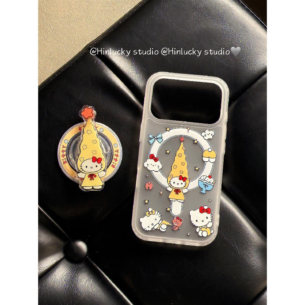 Ameigas Twirling Star Kitty Case - Long Hat Cat Rotating MagSafe Stand & Silky Cover