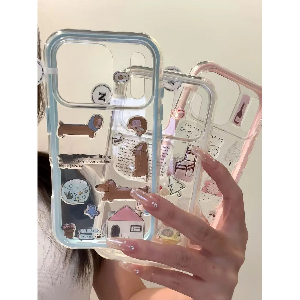 Ameigas Doodle Dash Case - Interactive Dachshund Stickers & Clear MagSafe Cover