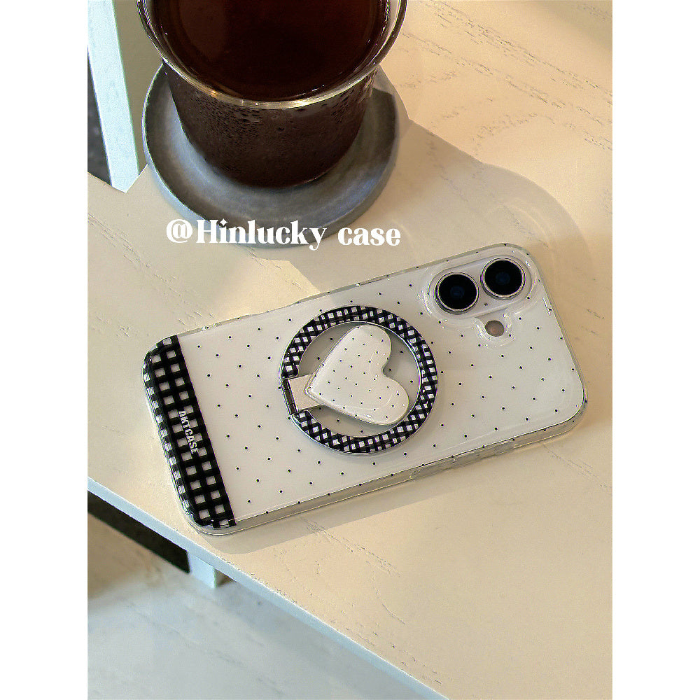Ameigas Korean Ins Plaid Heart Polka Dot Magnetic Stand Phone Case