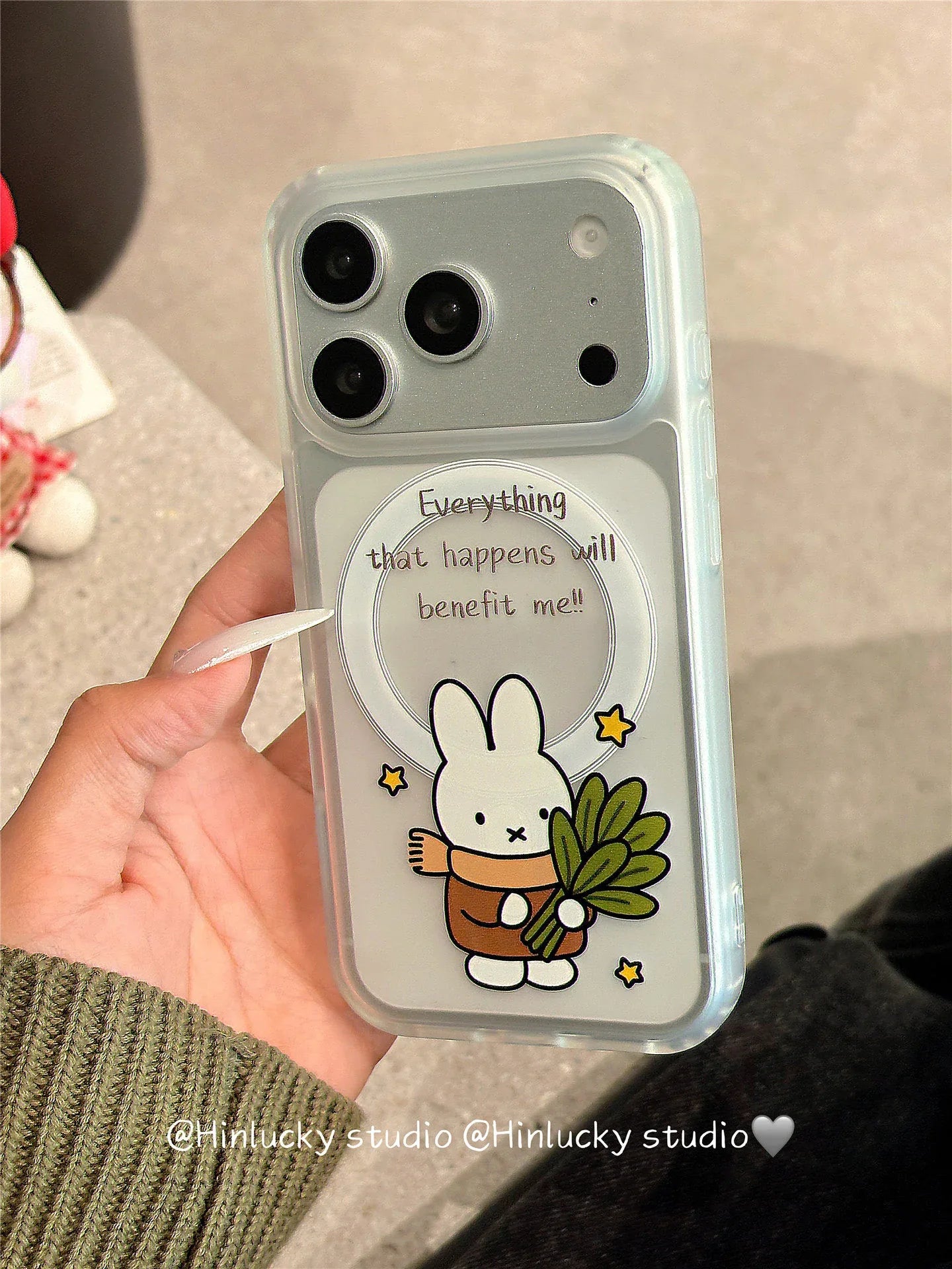 Ameigas Cute Cartoon Yuzu Leaf Bunny Magnetic Stand Phone Case - Ameigas