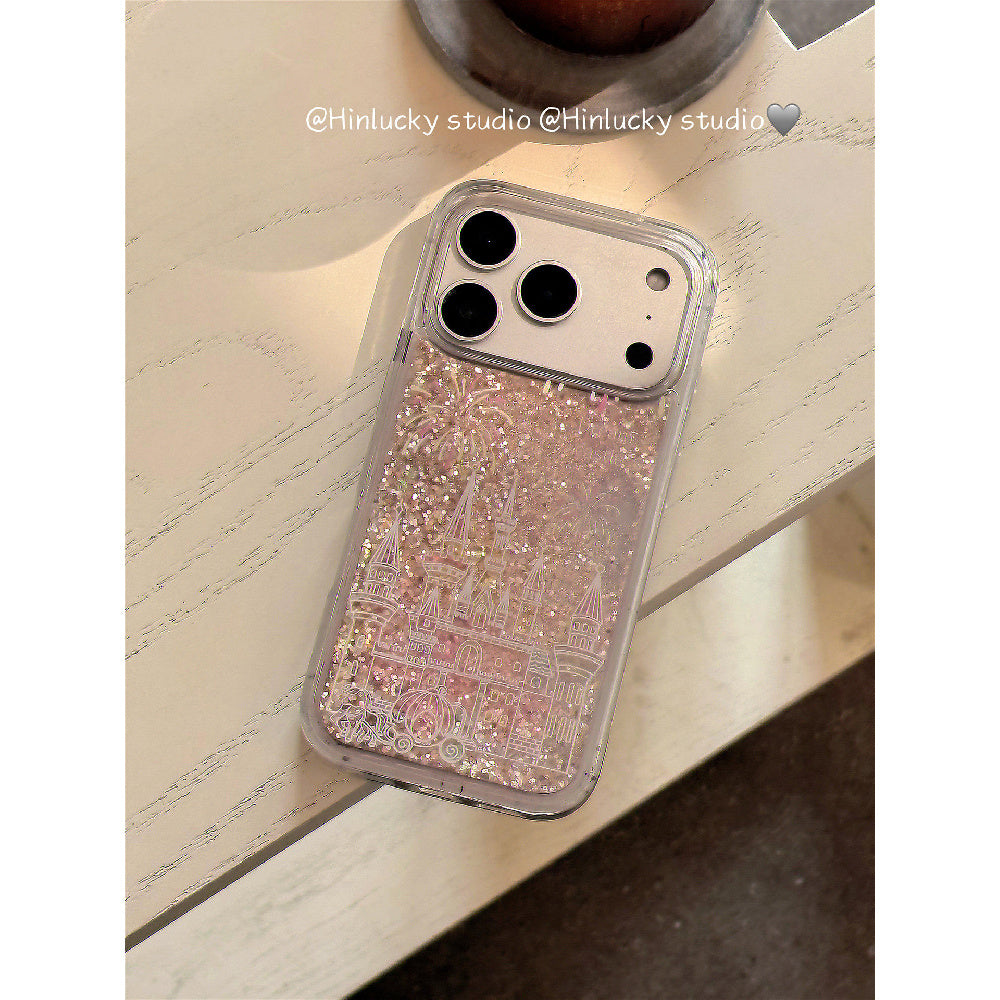 Ameigas Dreamy Pink Princess Castle Glitter Phone Case
