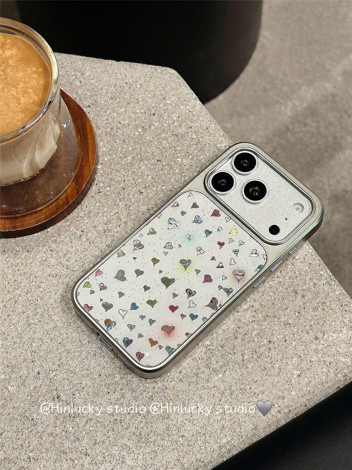 Ameigas Chroma Splash Case - Gradient Ink & Electroplated Silver Hearts MagSafe Cover - Ameigas