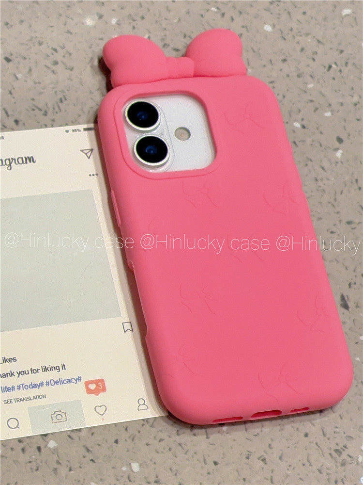 Ameigas Puff Bow Bliss Case - 3D Pink Bow Silicone Cover for iPhone