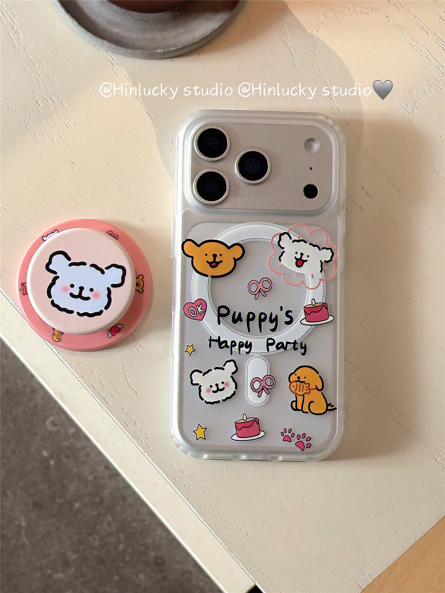 Ameigas Playful Pup Case - Cute Cartoon Dog MagSafe Frosted Cover with Stand