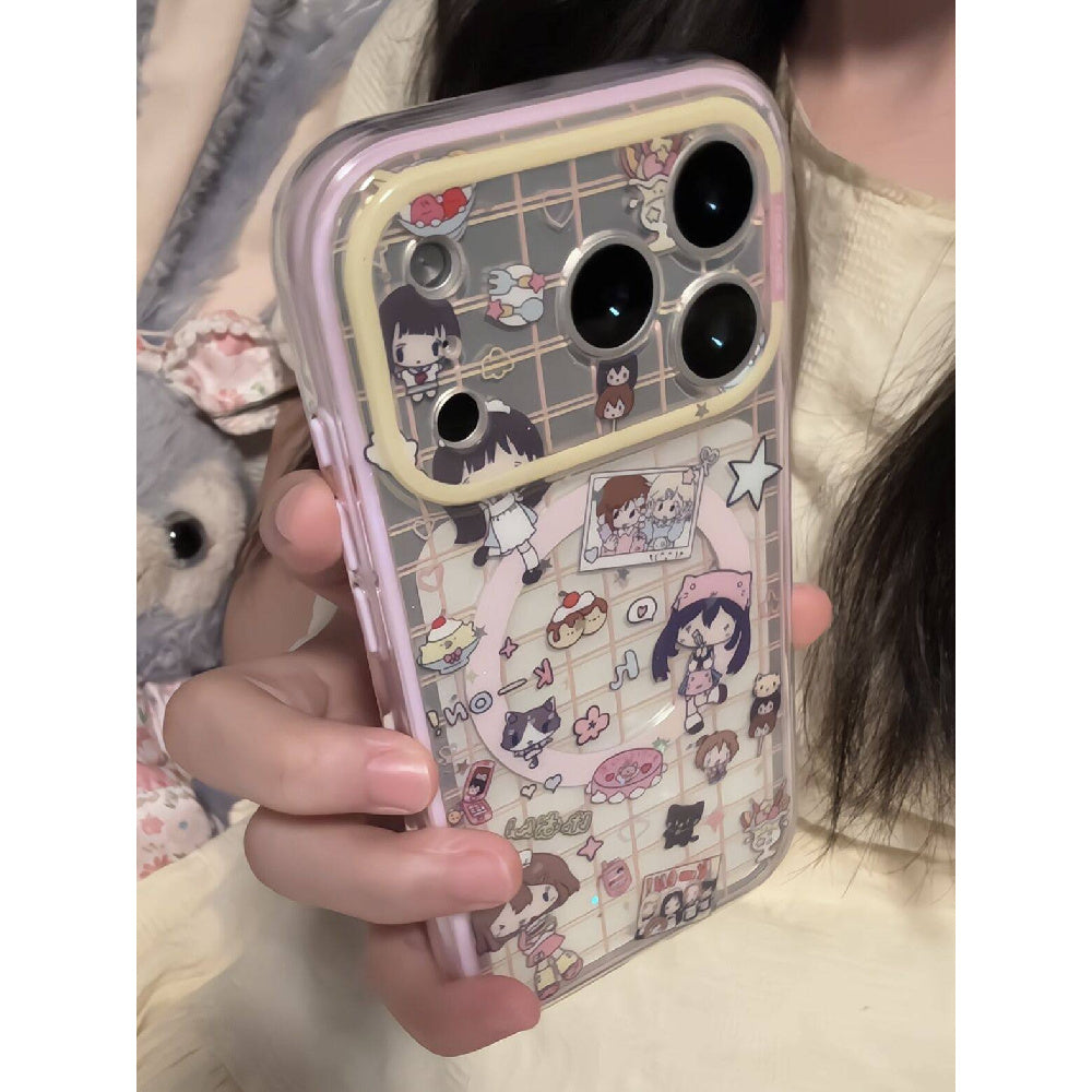 Ameigas Pink Plaid Magnetic Stand Phone Case