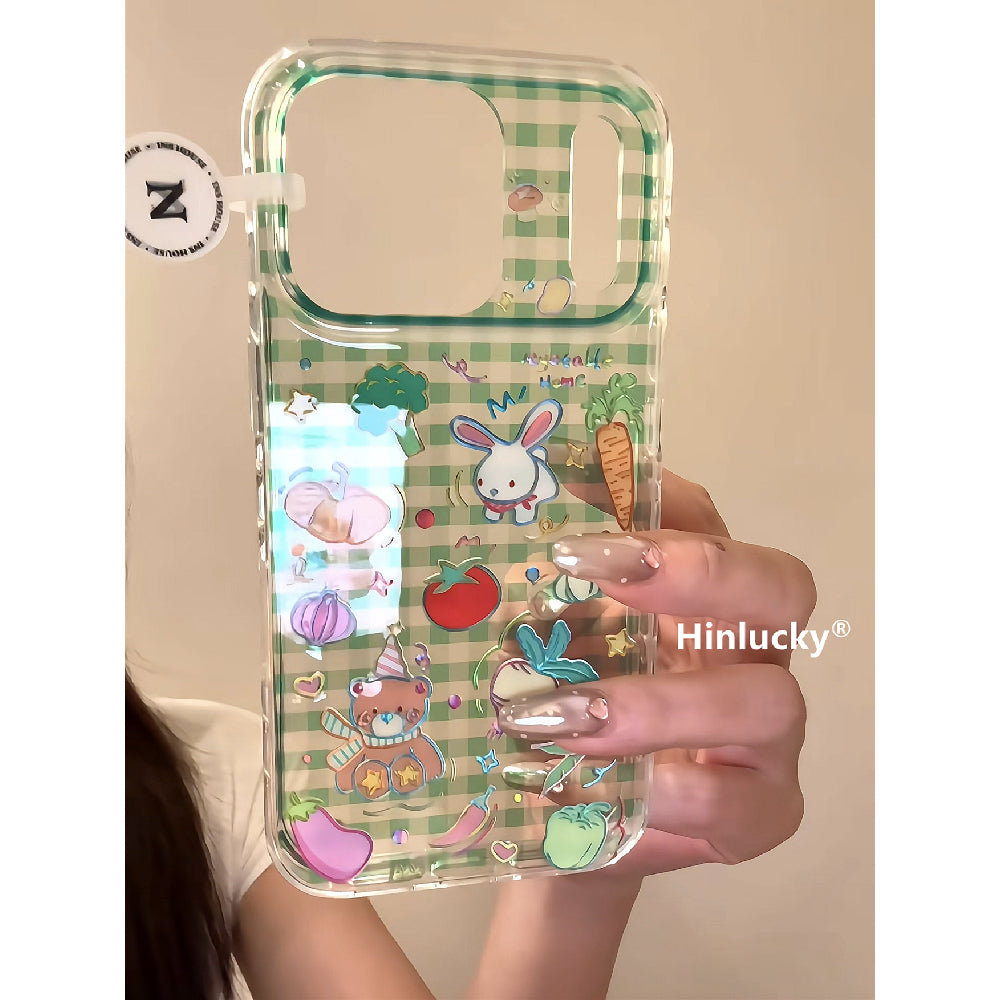 Ameigas Garden Patch Case - Green Gingham Bear, Bunny & Veggies with Gilt Accents