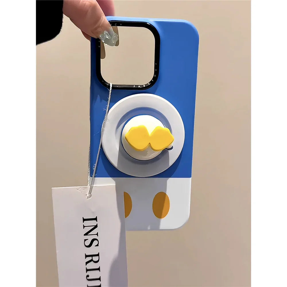 Ameigas Blue & White Cartoon Duck Magnetic Stand Film Phone Case - Ameigas