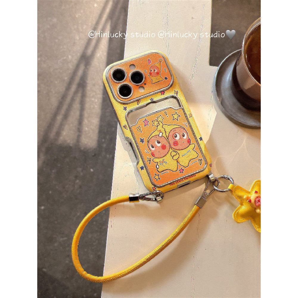 Ameigas Starry Window Case - Soft Cartoon Boy on Leather with ID Slot & Strap
