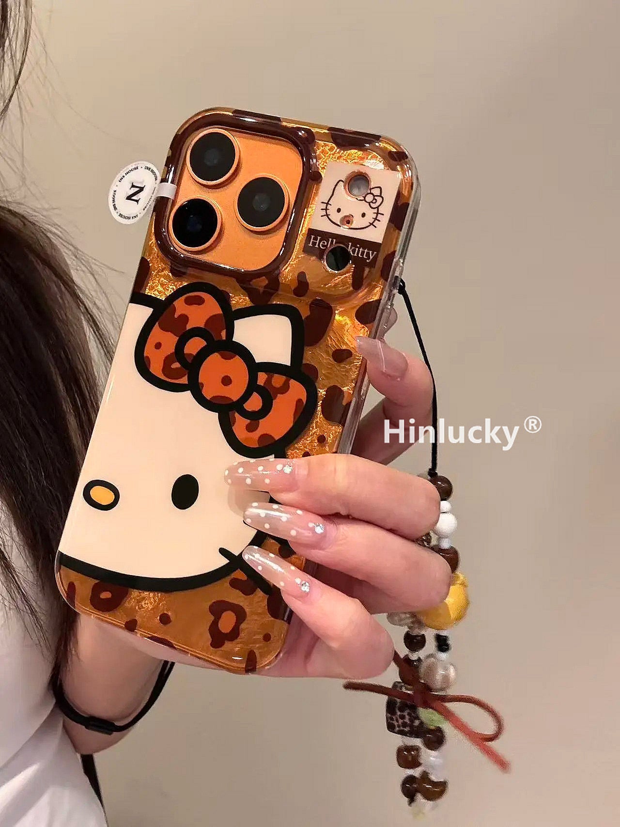 Ameigas Maillard Bow-Kitty Case - Leopard Print Cat with Detachable Chain & Foil Guard