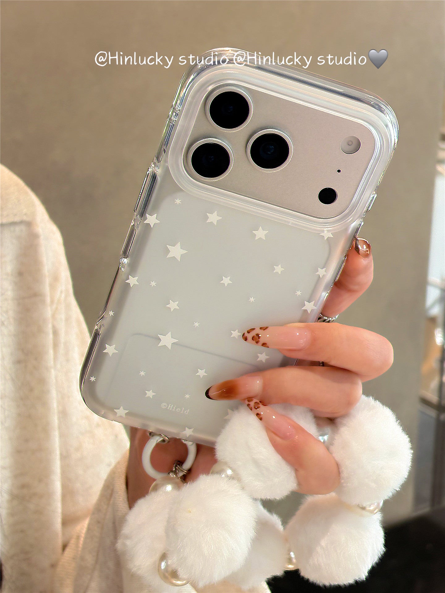 Ameigas Starry Frost Case - IMD Matte MagSafe Cover with Detachable Pompom Strap