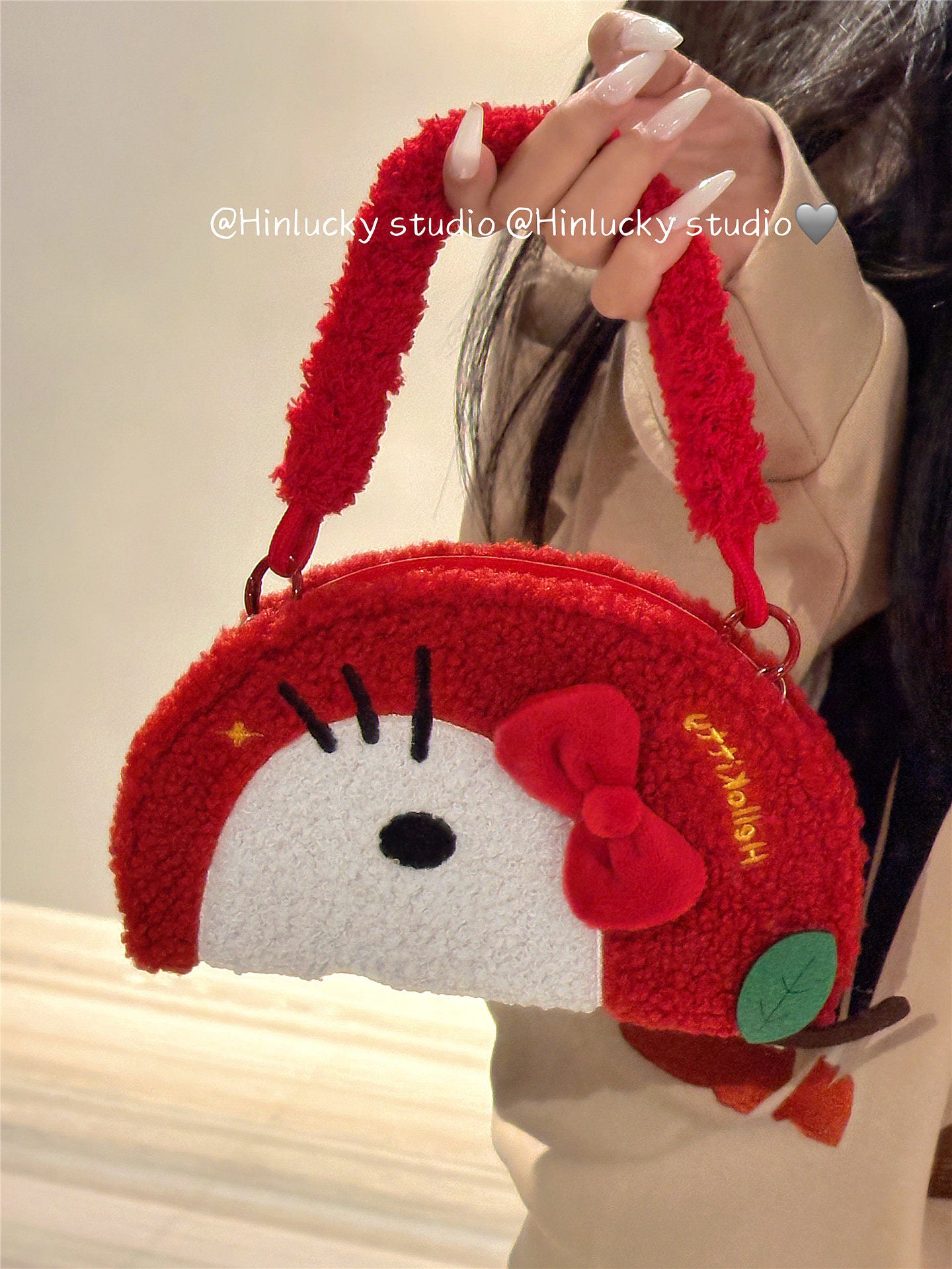 Ameigas Plush Flip Case - Cozy Red Apple Cat with Detachable Wrist Strap
