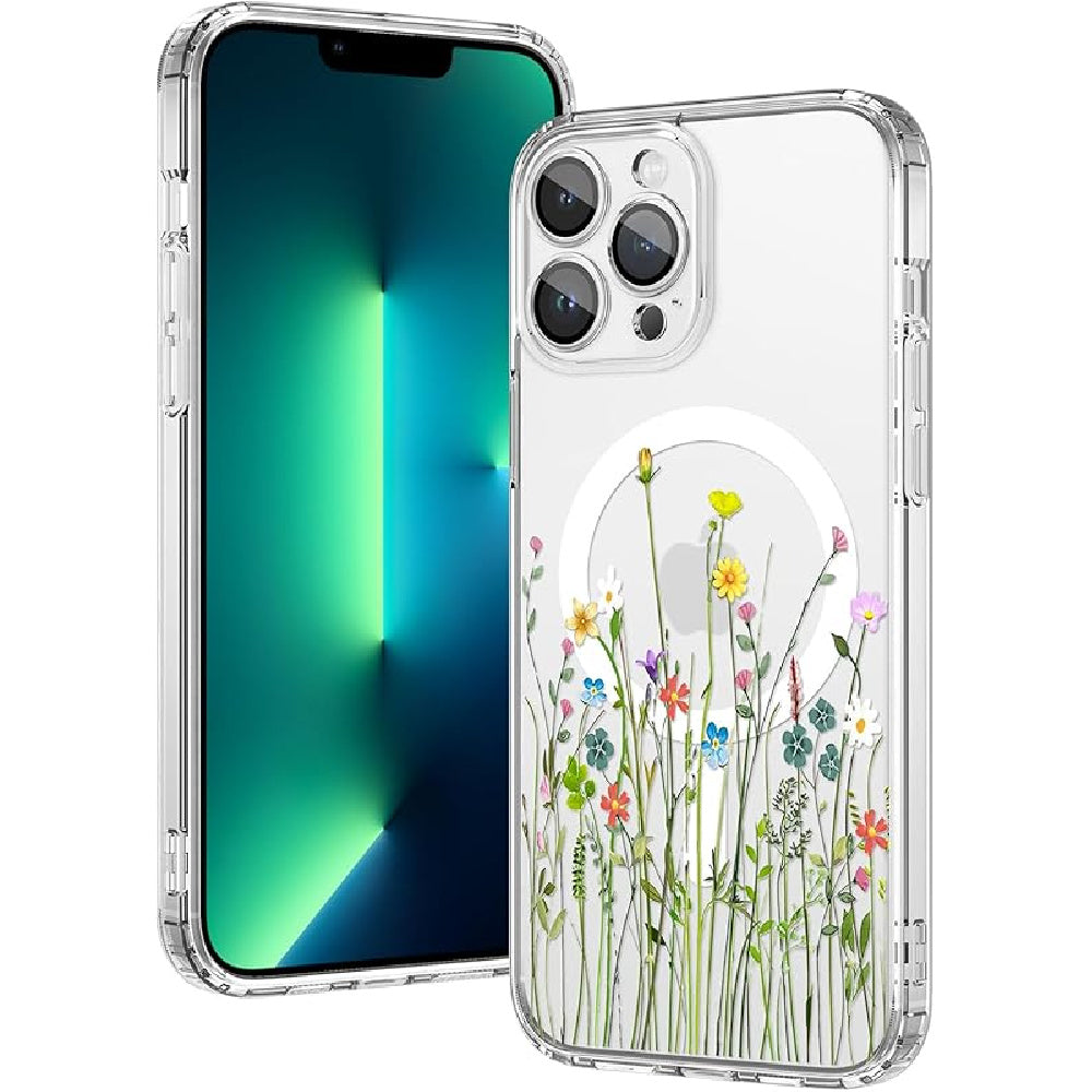 Ameigas Floral Magnetic Clear Bumper Case with Camera Protection