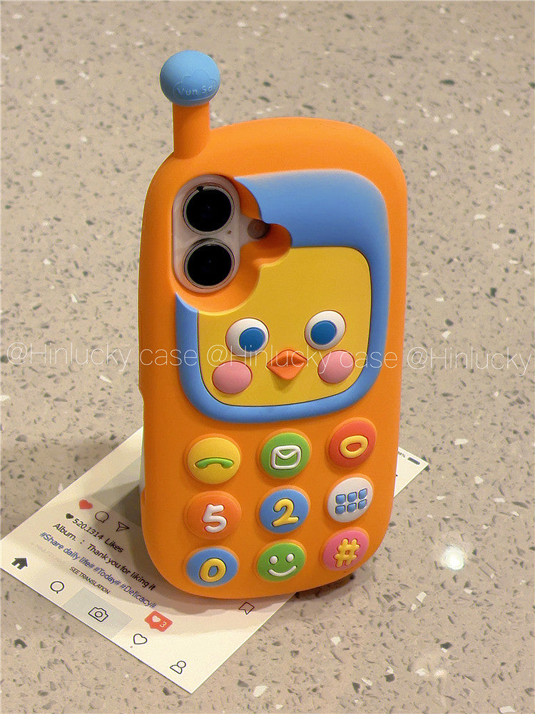 Ameigas Retro Chick Handset Case - 3D Cartoon Yellow Chicken Silicone Cover for iPhone