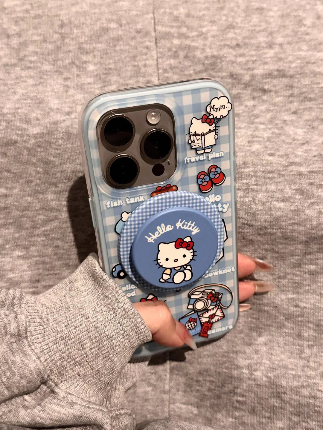 Ameigas Blue Plaid Kitty Case - Cute Checkered Cat Design with Magnetic 2-in-1 Stand & Full-Body Protection - Ameigas