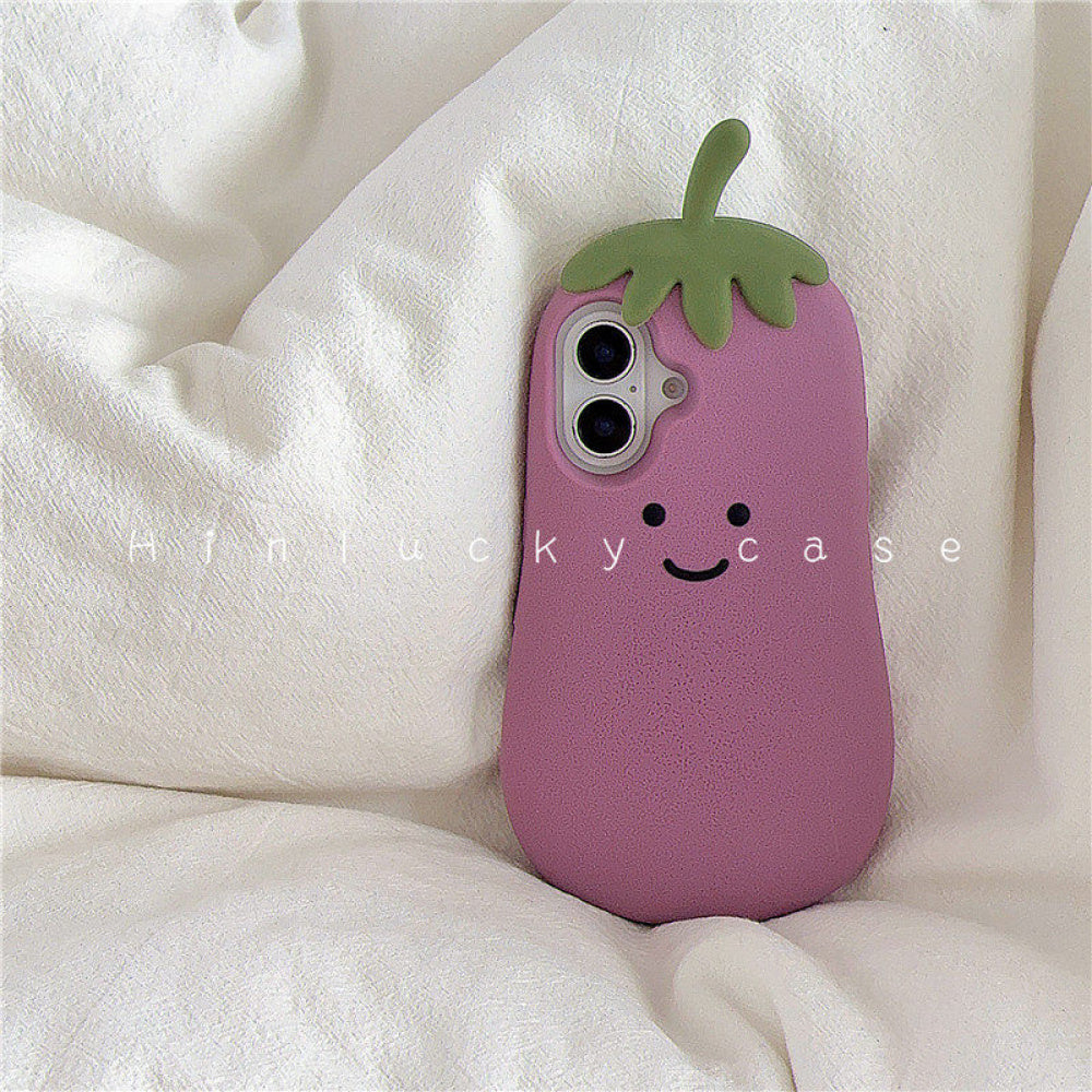 Ameigas Smirking Eggplant Case - Purple Emoji Silicone Cover for iPhone