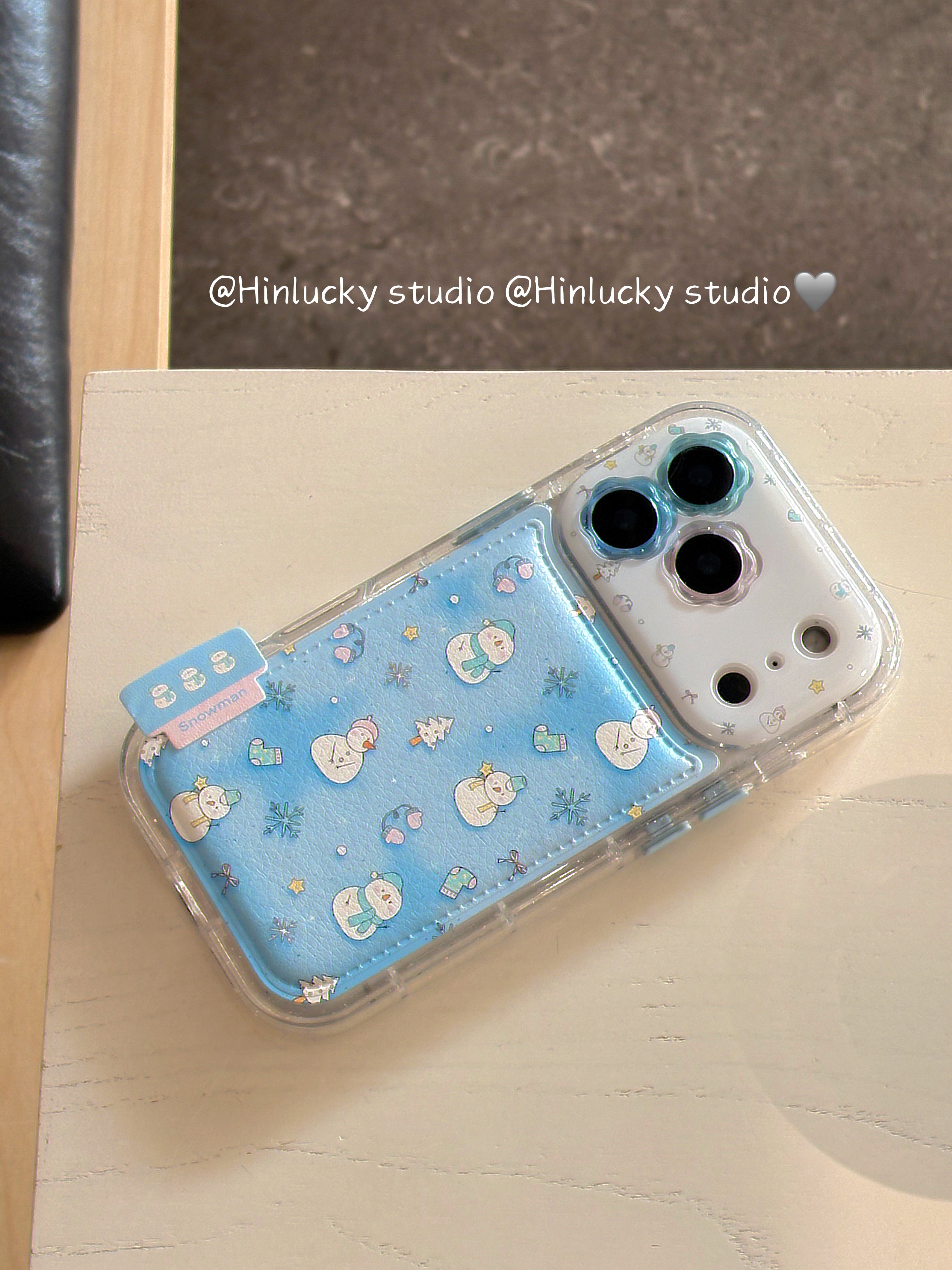 Ameigas Frostfell Collage Case - Blue Snowflake & Snowman Leather Cover for iPhone