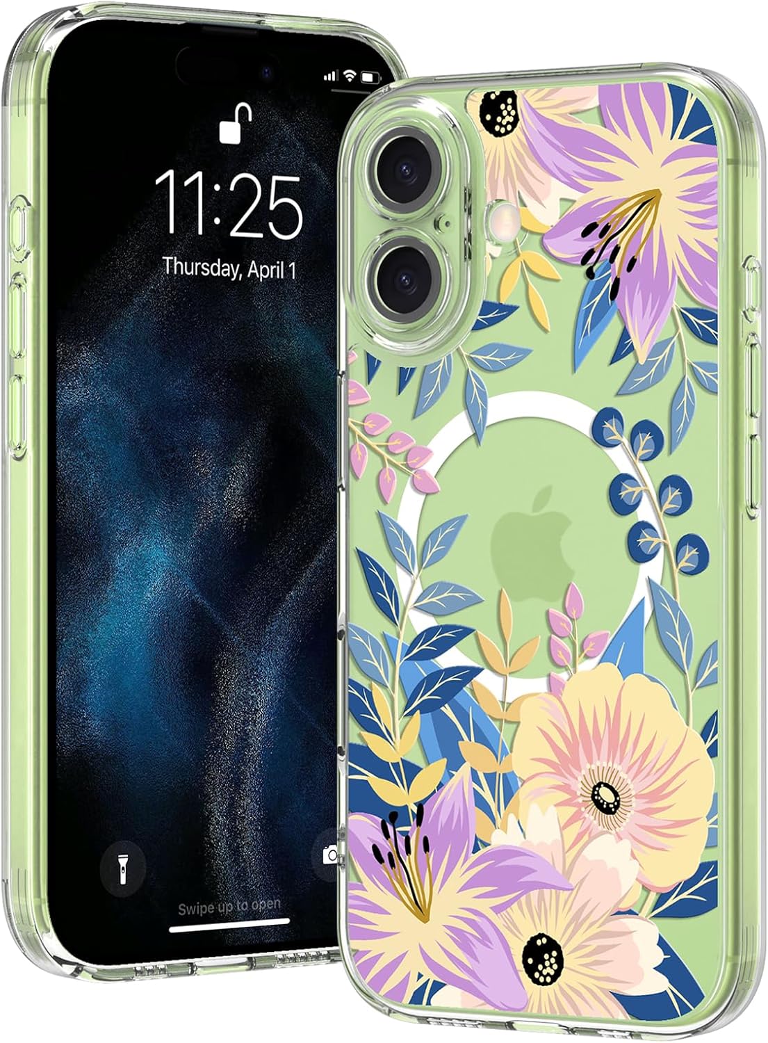 Ameigas Floral Magnetic Clear Bumper Case with Camera Protection