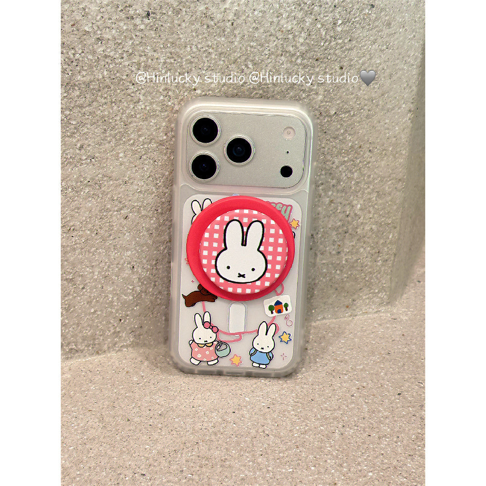 Ameigas Velvet-Hop Bunny Case - Cartoon Rabbit MagSafe Stand & Skin-Feel Cover