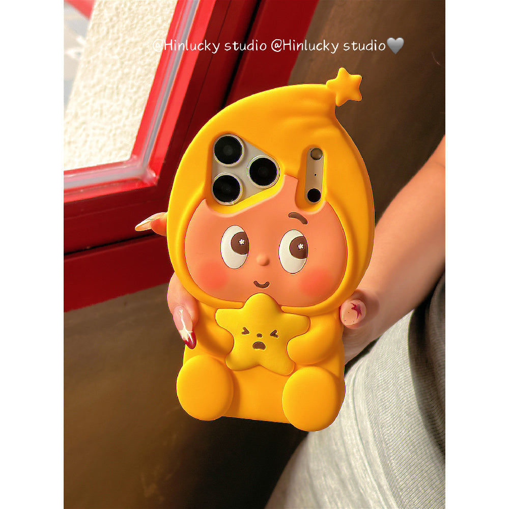 Ameigas Sunny Starfolk Case - 3D Cartoon Yellow Star Character Silicone Cover for iPhone
