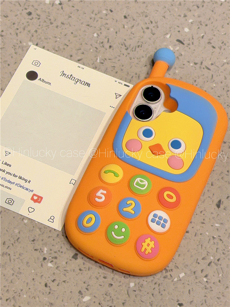 Ameigas Retro Chick Handset Case - 3D Cartoon Yellow Chicken Silicone Cover for iPhone