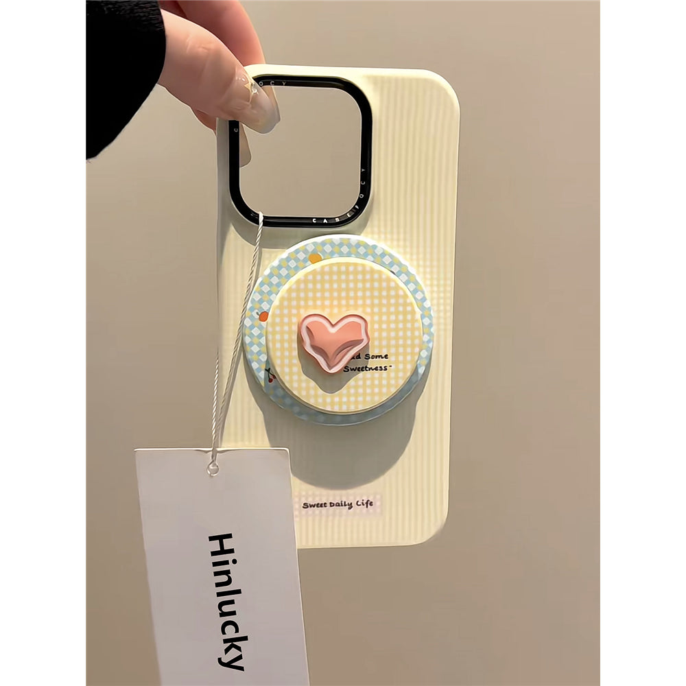 Ameigas Ins Yellow Plaid Pink Heart Magnetic Stand Film Phone Case