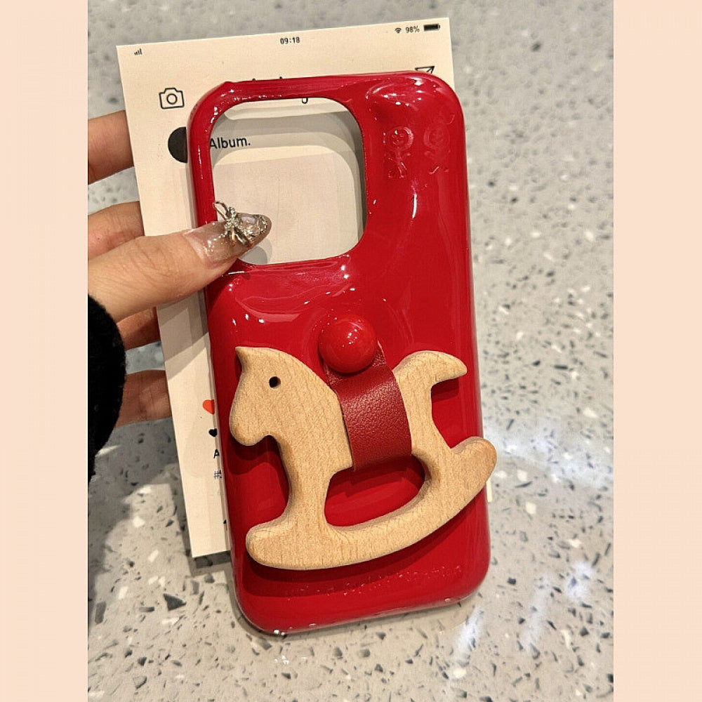 Ameigas Equestrian Buddy Case - 3D Rocking Horse Stand & Soap-Smooth Leather Cover