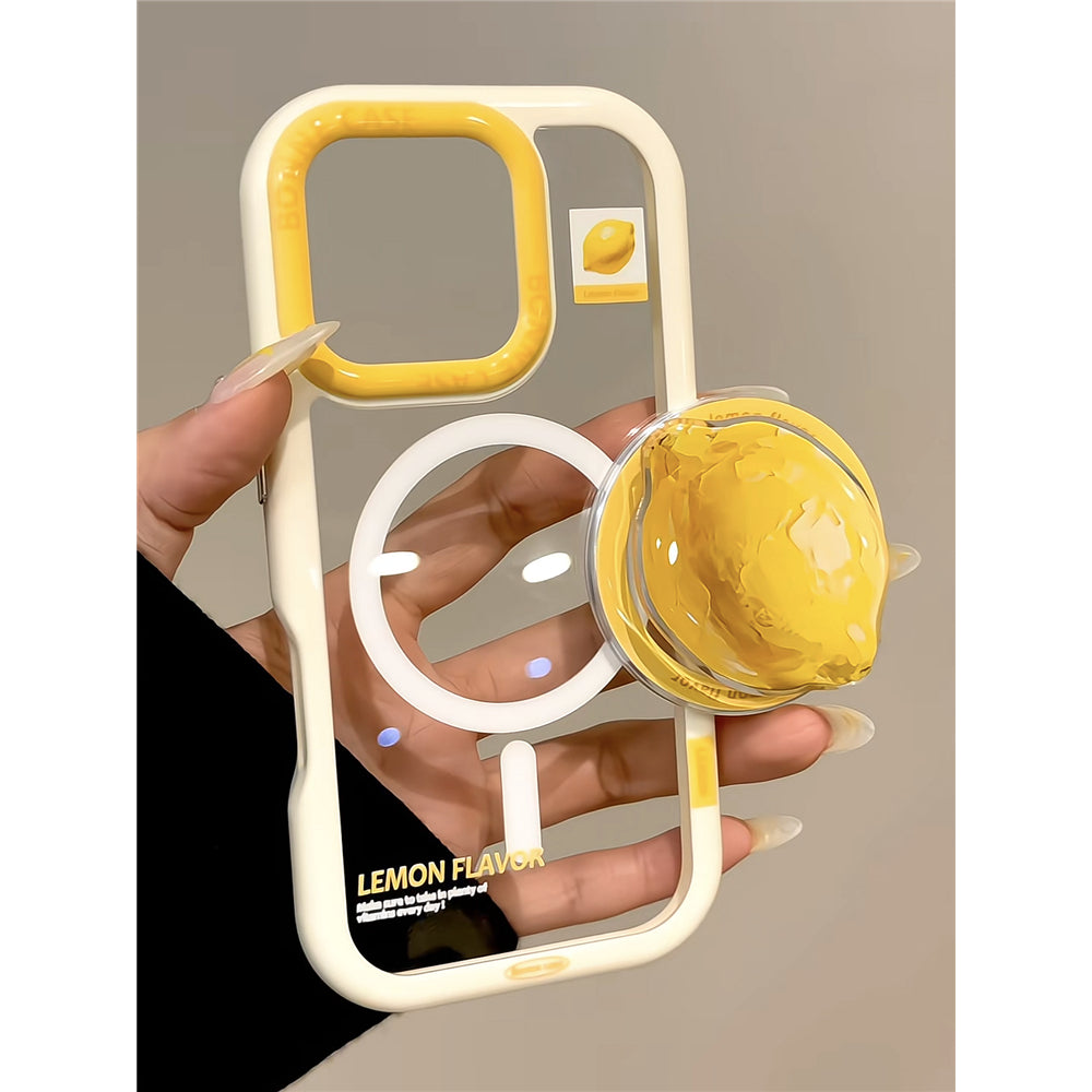 Ameigas Summer Canvas Case - Oil Paint Lemon & Magnetic Stand Acrylic Cover