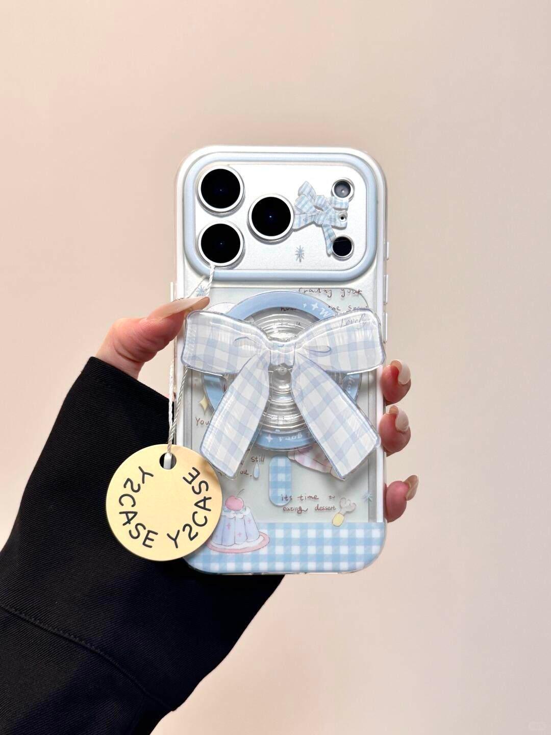 Ameigas Bow Pudding Sofa Magnetic Stand Phone Case - Ameigas
