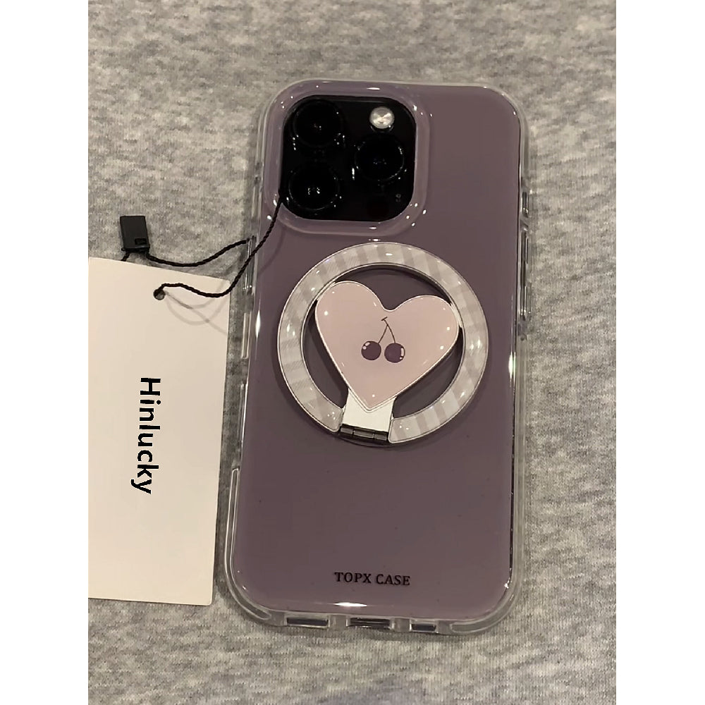 Ameigas Dusk Cherry Rotating Case - Smoky Lilac Heart & Cherry MagSafe 360° Stand Cover